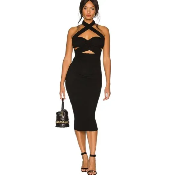 Shein Dresses | Shein New Tags Black Bodycon Halter Dress Size Small | Color: Black | Size: S | Beautifuluplus's Closet